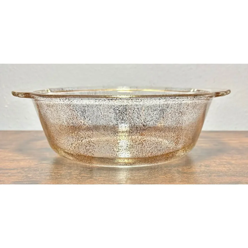 Vintage Fire King Clear Gold Speckled 2Qt Casserole Dish Made in USA
